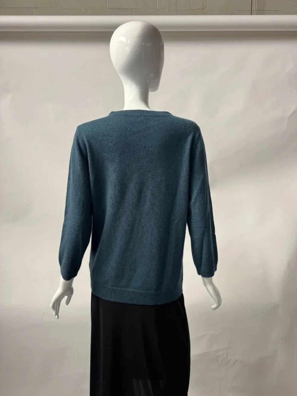 Talbots 100% Cashmere Teal 3/4 Sleeve Lightweight Sweater Womens Size L - Picture 4 of 16